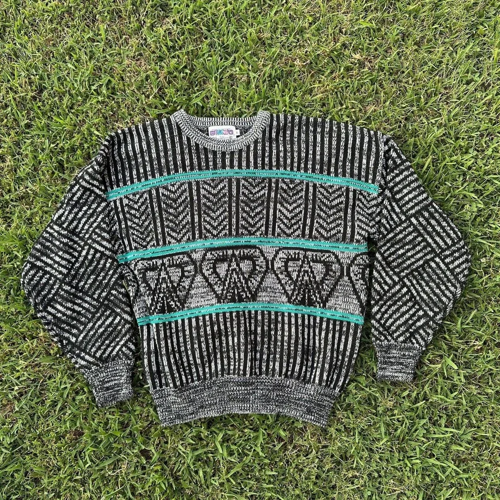 Gizmo Mens Large 90s‎ Coogi Style Ed Bassmaster Geometric Knit Cosby Dad Sweater